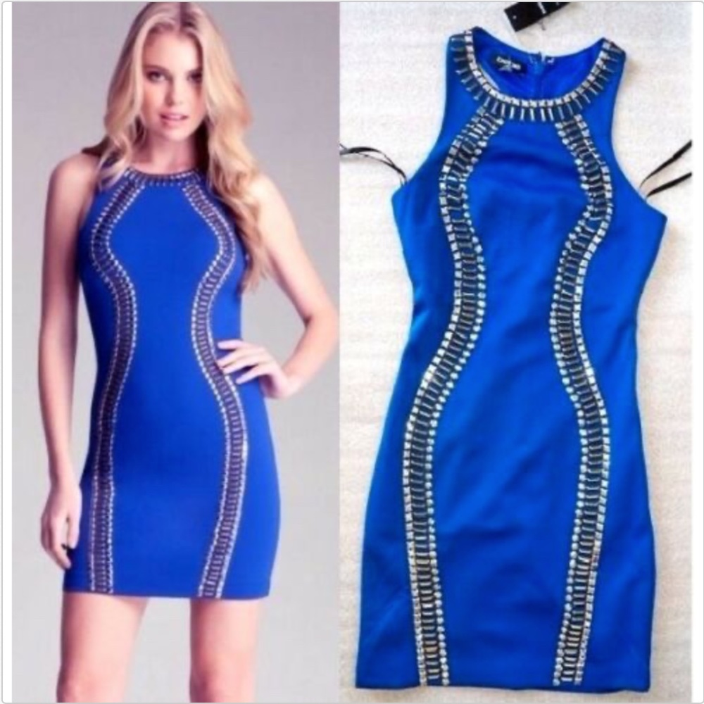 NWT! BEBE Blue Studded Embellished Racerback Dress